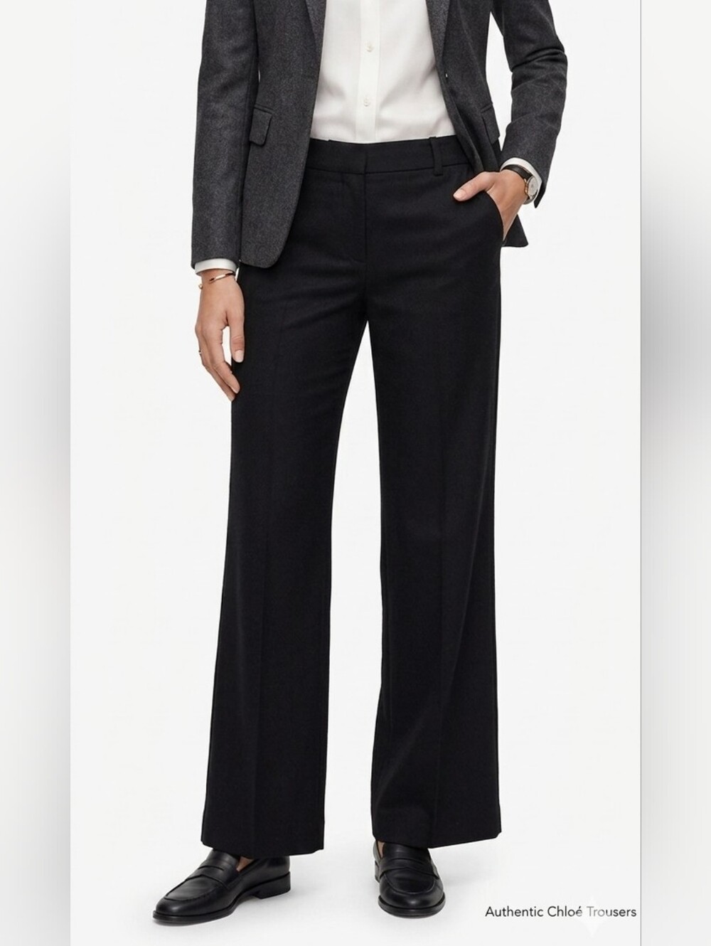 Authentic Chloé Wool Wide Leg Trousers Pants Black Size 42 France US 8/10